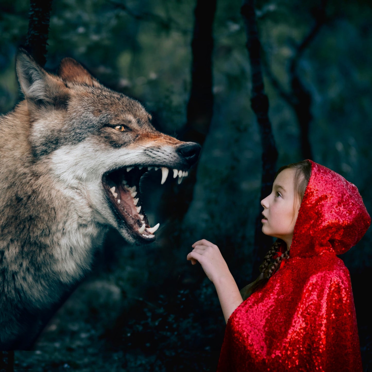 Red sequin cape with a hood