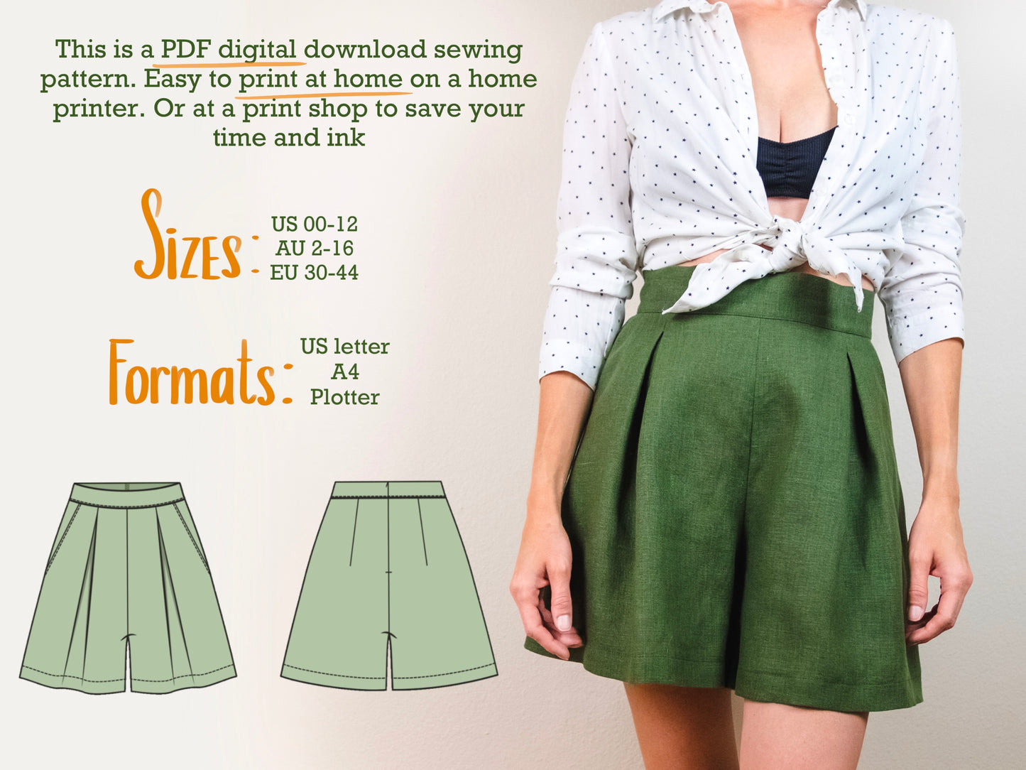 Shorts Tarzana digital sewing pattern