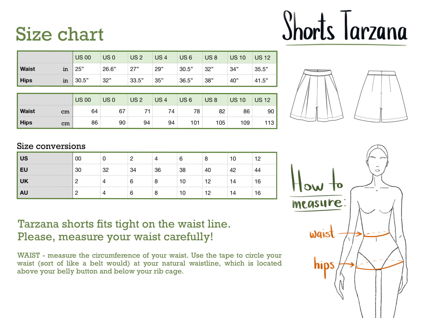 Shorts Tarzana digital sewing pattern